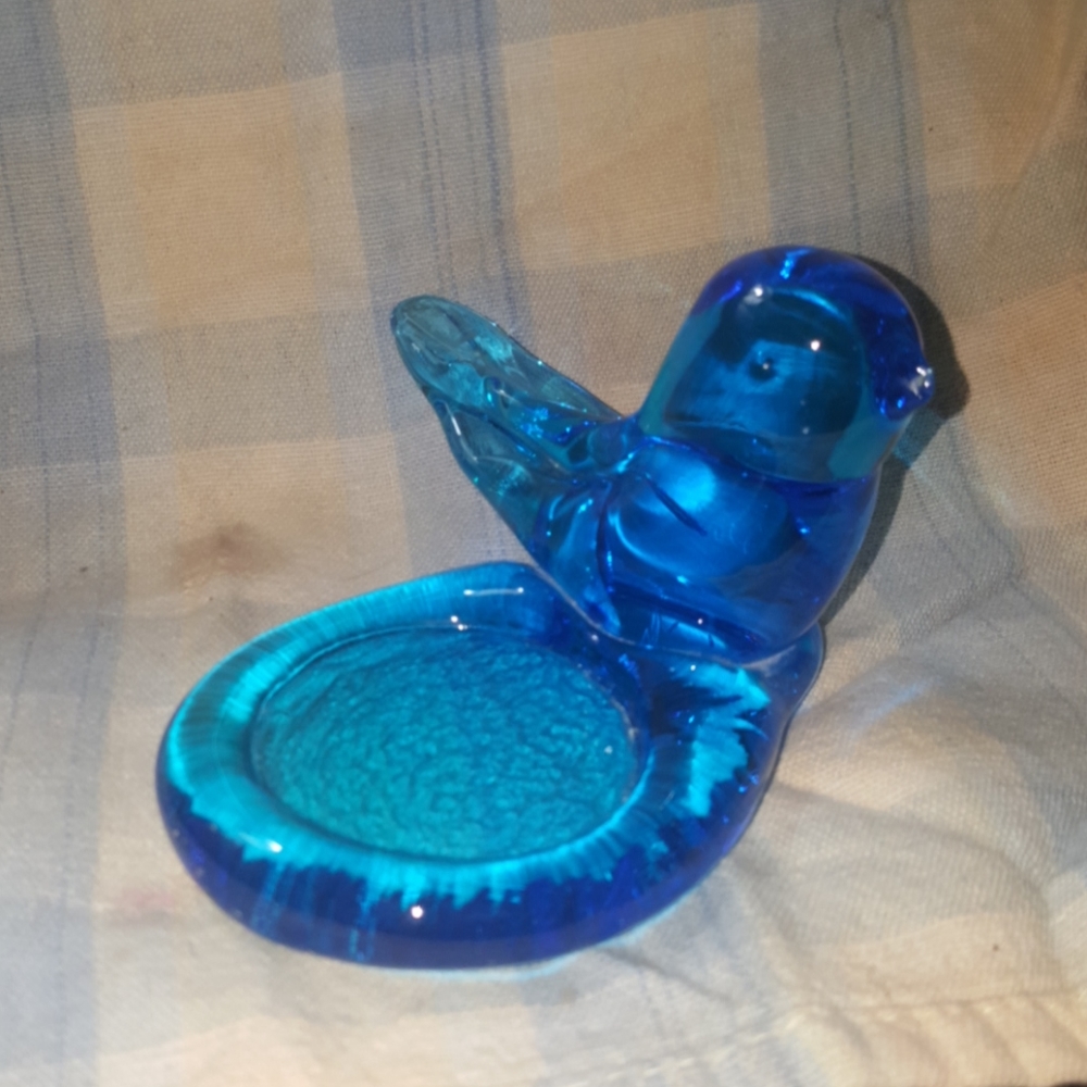 Titan Art Glass  Bluebird Votive Candle Holder